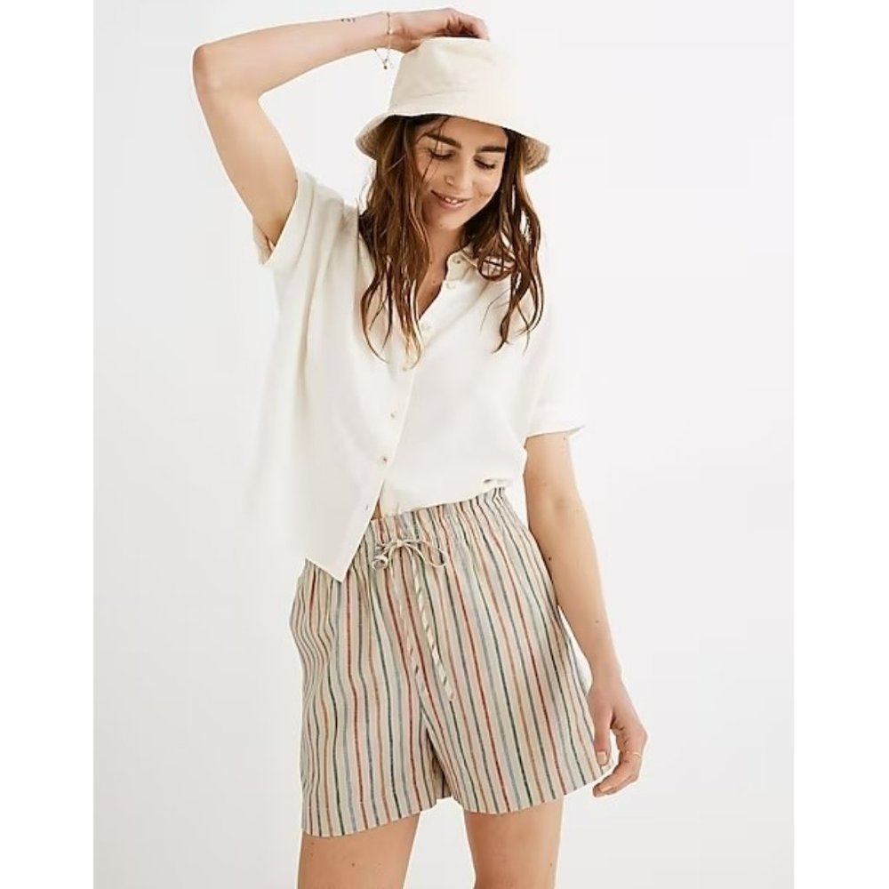 NWT Madewell Rainbow Stripe Shorts S Pull On Drawstring Cotton Linen - Picture 3 of 11